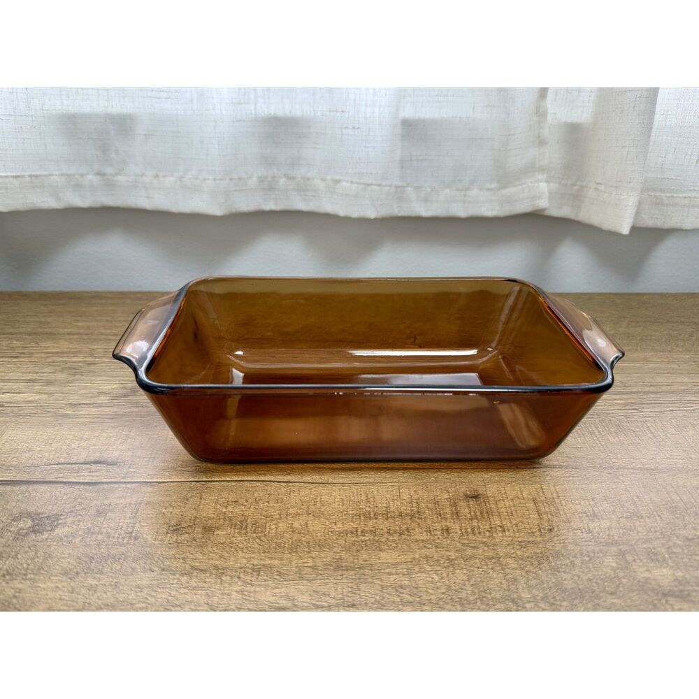 Vintage Anchor Hocking Amber Glass Loaf Pan Fire King Baking Dish AS-IS/Damaged
